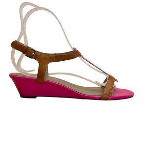 Bandolino Women’s Pink & Brown Adjustable T-Strap Gurrey Wedge Sandals Size 8M